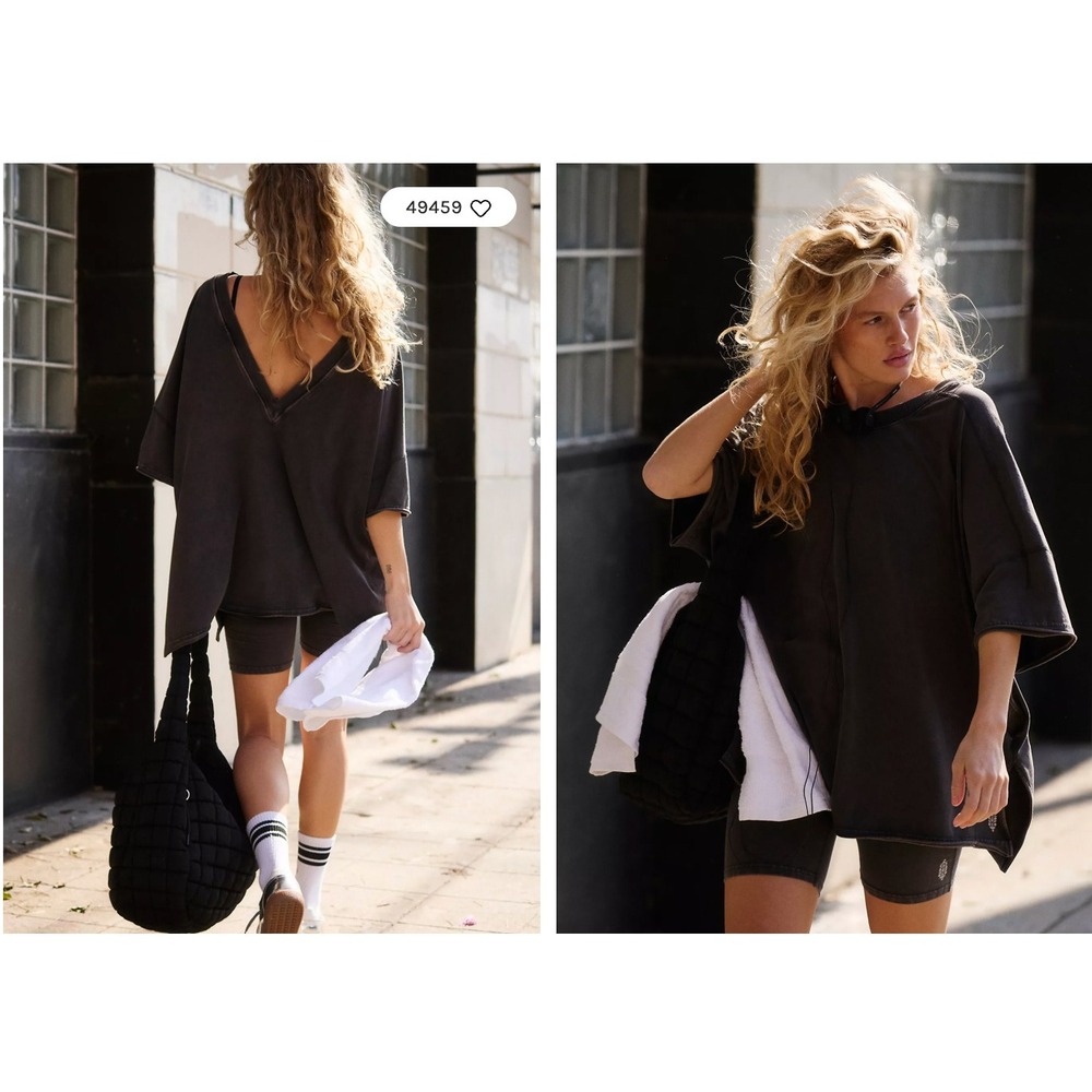 FP Movement Free People Washed Black Hot Shot Reversible Tunic Top OB1294499 S